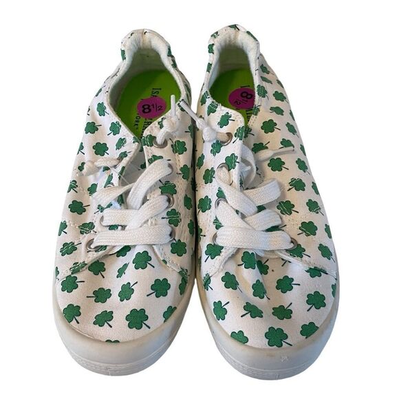 Isaac Mizrahi 4 Leaf Clover & White Canvas Slip-Ons in Ladies Sizes 8 and 8.5 - Picture 1 of 6